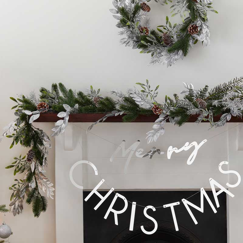 Mistletoe, Pine Cones & Silver Foliage Garland - 1.8m