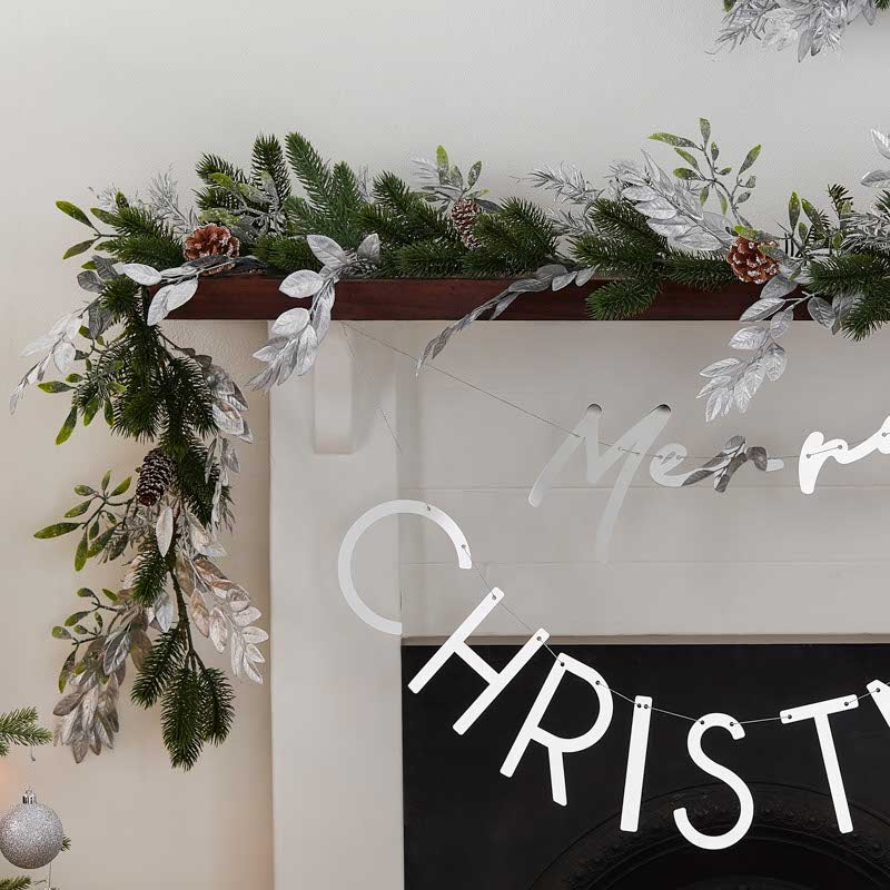 Mistletoe, Pine Cones & Silver Foliage Garland - 1.8m