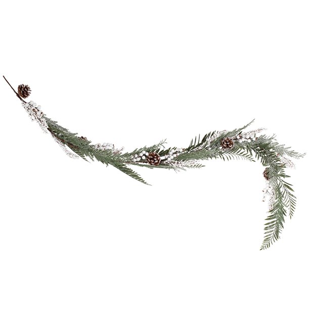 Snowy Evergreen Foliage Garland with White Berries - 1.9m