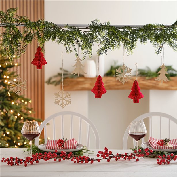 Wooden Hanging Reindeers, Tree, Foliage and Honeycombs