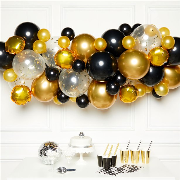 Gold & Black Balloon Arch Garland - 66 Balloons