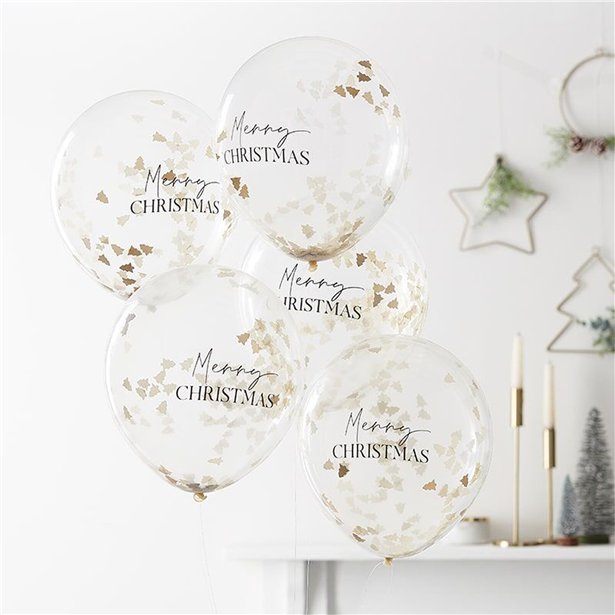 Gold Christmas Tree Confetti Balloons - 12" (5pk)